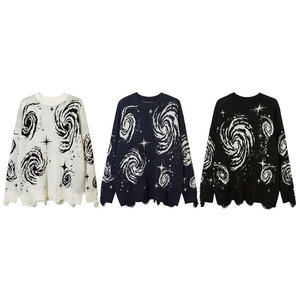 Bestseller 2026 Women's Retro Ruffled Spiral Print Oversized Ripped Knit Sweater <strong>Grunge</strong> Casual Soft Stylish Cozy Warm <strong>Top</strong> - Product Image 1