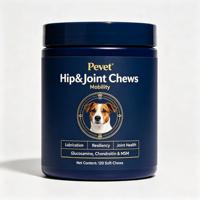 Pevet – Friandises à mâcher molles pour chiens et chats seniors, soutien naturel de la mobilité des articulations, glucosamine, MSM, acide hyaluronique, chondroïtine – Marque privée OEM