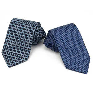 Cravatta a catena stile occidentale blu Navy Business Mens elegante stampa cravatte per gli uomini di seta Gravata Personalizada