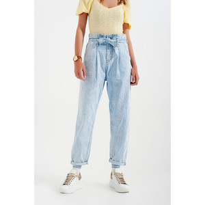 Jeans a gamba affusolata con vita a sacchetto in lavaggio vintage chiaro - Product Image 3