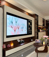 Meuble TV mural moderne pour salon, centre de divertissement personnalisé, vitrine en bois massif avec étagères lumineuses, bar à domicile