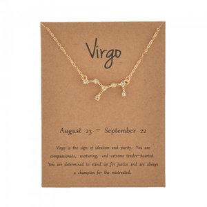 Collana all'ingrosso placcata oro con 12 segni zodiacali, ciondolo a stella con strass, gioiello portafortuna, girocollo oroscopo, collana con biglietto dei desideri astrologico - Product Image 3