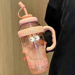 Garrafa de Água Plástica Portátil de Grande Capacidade, Bonita, com Alça, Copo de Sorvete com Tubo de Sucção Plástico - Product Image 5