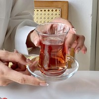 Tasse à thé noir turque romantique SNW en verre résistant à la chaleur, petite assiette à goûter pour le thé de l'après-midi, tasse à thé aux fleurs extraits