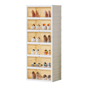 קופסאות נעליים מתקפלות עם דלתות, סלי אחסון נעליים מתקפלים, מתקן נעליים מתקפל, ארגון מדף נעליים מפלסטיק בן 6 קומות - Product Image 2