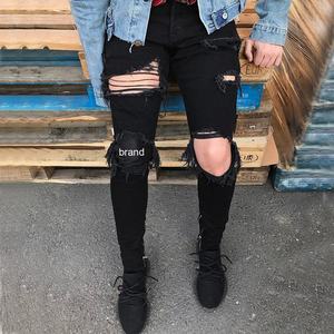 Custom <b>Printed</b> Logo Knee Patched Denim <b>Jeans</b> Manufacturers <b>Men</b> Skinny Stretch Destroyed <b>Jeans</b> Pants - Product Image 4
