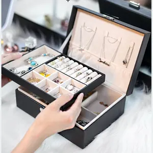 6 lapisan perhiasan kotak organizer Suppliers-Kotak Penyimpanan Perhiasan Putri Cermin Cinta Kulit Organizer Penyimpanan dengan Anting-Anting Kunci Kotak Penyimpanan Perhiasan