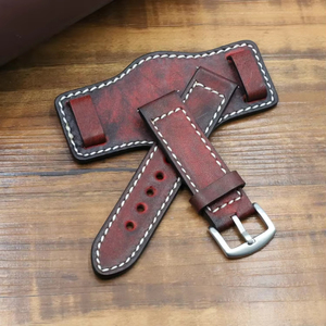 Correa de reloj de cuero genuino hecha a mano OEM personalizada de 22 mm y 24 mm, correa de reloj vintage de cuero teñido a mano para hombre - Product Image 4
