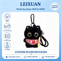 Porte-clés en peluche chat noir aux grands yeux, design personnalisé, avec bavoir à carreaux rouges, nœud rose et pendentif sucette, accessoire de sac en peluche
