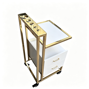 Carrito de Manicura de Lujo con Marco Metálico Dorado, Carrito Rodante Blanco para Salón de Belleza con Cajones y Porta Botellas, Carrito de Almacenamiento para Salón de Belleza - Product Image 5