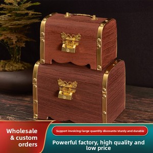 Tirelire en bois massif rétro en forme de tambour pour enfants, coffre au trésor à grande capacité avec serrure - Product Image 2