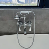 Ensemble de robinetterie de douche à main en laiton brossé non revêtu, à montage sur pont, pour baignoire, avec jet doux, finition brossée, céramique