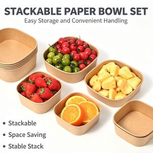 Muestra Gratuita de Tazón Cuadrado de Papel Kraft Biodegradable y Ecológico, Personalizado, Apto para Microondas, para Comida para Llevar y Camping - Product Image 2
