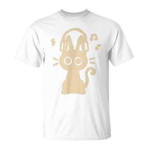 T-shirt con simpatico gatto con cuffie, stile anni '90, stile Y2k, taglia unisex per adulti - Product Image 1