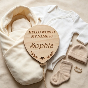 Panneau en bois personnalisé gravé au laser, durable et fait main, pour nom de bébé, 'Bonjour le monde, <span class=keywords><strong>mon</strong></span> nom est', accessoire photo nouveau-né, personnalisé pour bébé - Product Image 5