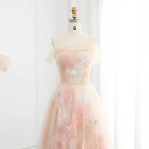 ชุดราตรีแชมเปญลายดอกไม้สีชมพูเปิดไหล่และ Lsz321-1<span class=keywords><strong>สาย</strong></span>รัดยาวสไตล์อาหรับสำหรับงานแต่งงาน - Product Image 4