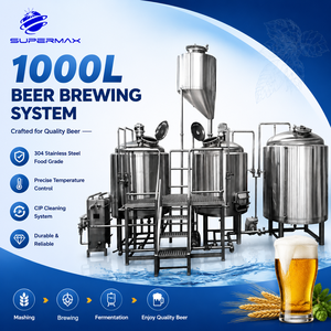 Équipement <span class=keywords><strong>de</strong></span> brassage personnalisé <span class=keywords><strong>de</strong></span> 1000 L avec commande PLC et acier inoxydable SUS304 pour brasserie et pub - Product Image 1