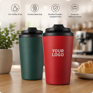 Taza de café de acero inoxidable de 12 oz al por mayor OEM, a prueba de fugas, de doble pared, con aislamiento al vacío, taza de viaje con asa y tapa con bucle. - Product Image 6