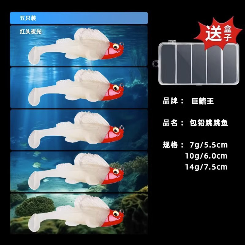 14g Tête Rouge Corps Blanc [Lot de 5] avec boîte à appâts incluse