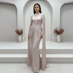 Elegante Abaya de Estilo Musulmán Modesto para Mujer, Vestido Largo Formal de Chifón con Cintura Adornada con Cuentas y Mangas Tipo Capa, Ideal para Bodas y Fiestas de Primavera - Product Image 2