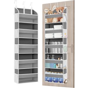 Organisateur de rangement à suspendre sur la porte, 5 poches, 10 poches latérales en maille, gris clair, pour salle de bain et chambre à coucher - Product Image 1