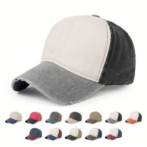 Casquettes de baseball en coton à 5 panneaux, effet vieilli, avec logo brodé personnalisé, bicolores, pour le sport, vente en gros - Product Image 1