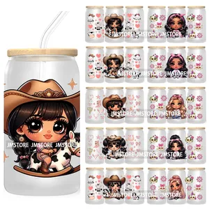 Simpatici Chibi messicani latinoamericani <span class=keywords><strong>bambina</strong></span> 16OZ UV DTF coppe avvolgenti adesivi per Libbey in vetro tazze Tumbler teschi impermeabili - Product Image 1