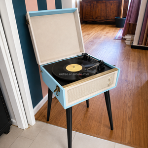 Lecteur de disques vinyles rétro ELETREE <span class=keywords><strong>avec</strong></span> pieds en bois et design de valise portable - Product Image 3