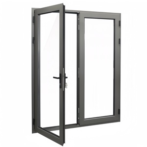 Cadre en aluminium enduit de poudre personnalisé porte d'entrée à battant en aluminium noir blanc gris avec double verre trempé à vendre - Product Image 6
