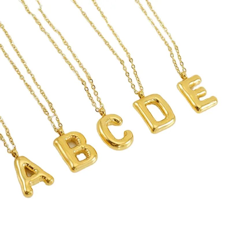 2024 New KP Chunky Gold Silver Stainless Steel Alphabet Letter Pendant Necklace 3D Bubble Balloon Initial Letter Necklace