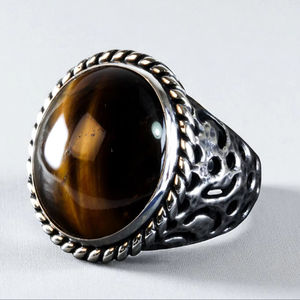 Turkish Ottoman Style Oval Cut Agate Wedding Engagement Ring 925 Sterling Silver Handmade Rhodium Plated Prong Setting Vintage - Product Image 1