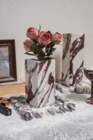 Pot et vase en marbre Calacatta Viola Purple de style Art déco, à bord festonné, pour table console de salon