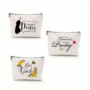 Custom Pattern Logo Zipper Toiletry Pen Case Eco-Friendly Travel Cotton Canvas Cosmetic Makeup Bags Fashionable Cartoon Style - Product Image 1