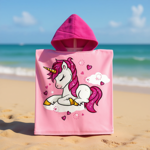 Buonic Poncho Unicorno 60x120 cm Asciugamano con cappuccio per bambini Rosa - Product Image 3