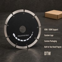 Lame de scie diamantée segmentée DTW 125 mm pour coupe à sec, épaisseur 2,0 mm, alésage 22,23 mm pour applications de découpe sur meuleuse d'angle
