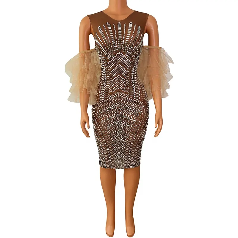 Vestido corto de lujo con cristales y cuentas para mujer, vestido de cóctel de sirena transparente sin mangas, vestidos de gala elegantes con diamantes de imitación para fiesta de graduación