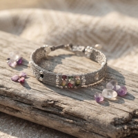 Bracelet bohème fait main en fil métallique tressé avec perles de tourmaline naturelle et perles en acier inoxydable pour femme, bijoux raffinés