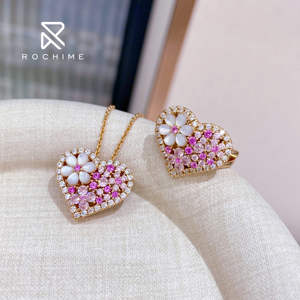 Rochime pembe taş elmas anne-of-inci çiçek kalp kolye kadınlar için 925 gümüş zirkon güzel takı - Product Image 4