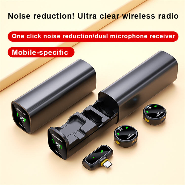 QY80 Wireless Magnetic Lapel Clip Microphone with LED Slide Charging Case Support Audio Play Noise Reduction Mic for Live Vlog