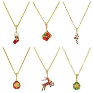 S925 argent Sterling bijoux fins bas de noël canne à sucre renne mignon émail pendentif collier pour femmes cadeau de noël - Product Image 1