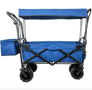 Multifunctional Portable Metal Frame Lightweight Outdoor Folding Stroller Covered Wagon Camping Wagons Foldable Trolley Cart