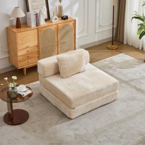 Canapé-lit convertible modulaire d'angle monoplace sans structure avec cadre fixe et revêtement en chenille - Product Image 6