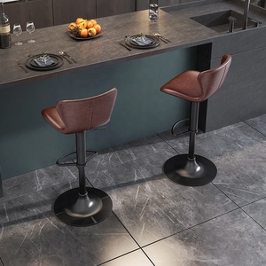<span class=keywords><strong>Chaise</strong></span> <span class=keywords><strong>de</strong></span> <span class=keywords><strong>bar</strong></span> en cuir <span class=keywords><strong>de</strong></span> vachette huilé et ciré, style luxe léger, usage commercial, dossier relevable, rotative, personnalisable - Product Image 1