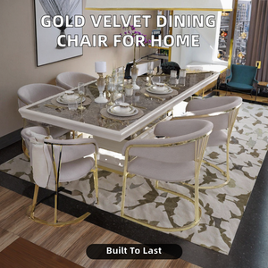 Nueva Silla de Comedor Plegable de Acero Inoxidable Dorado Contemporáneo, Tapizada en Terciopelo, con Patas de Madera para Hotel, Hogar y Apartamento - Product Image 2