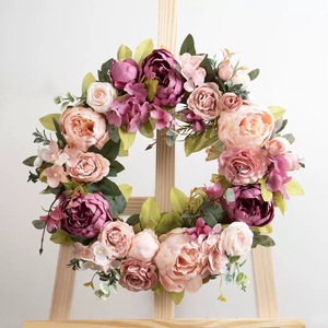Couronne de pivoines artificielles de qualité supérieure, rose rouge, faite à la main, pour mariage et décoration intérieure, fleurs en soie douce et réalistes sur fil métallique - Product Image 1
