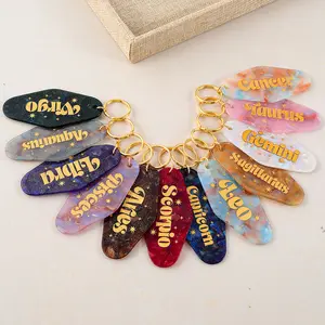 Keychain Personalized Acrylic Glitter Retro Motel Custom Zodiac Keychain For Gift