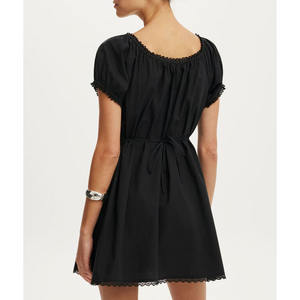 Vestido de Mujer Estilo Campestre Francés con Estampado Floral, Cuello Cuadrado, Mangas Abullonadas, Ribete de Encaje, Cintura Ajustada, Falda Corta en Línea A - Product Image 6