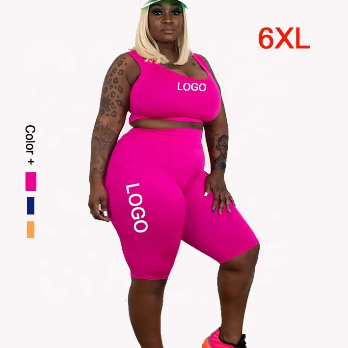 Leggings feminino plus size, roupa de academia, mulheres 1x-6x, perneiras curtas, sutiã tanque