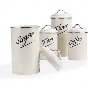 Canister Set Colored Printed Stainless Steel <b>Kitchen</b> Metal square Sugar Tea & Coffee Canister <b>Storage</b> <b>Jar</b> Box - Product Image 1