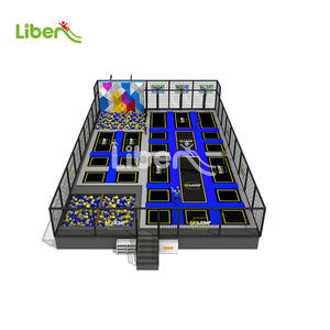 Parc de trampolines intérieur commercial Liben, taille personnalisable, zones de saut libre, fosses à mousse, paniers de basket-ball, acier inoxydable, plastique - Product Image 3
